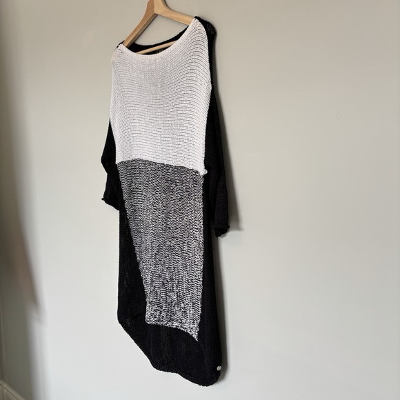 Pure Handknit Women's Large Tunic Dress Color Block Open Knit Lagenlook Hippie - Picture 2 of 15